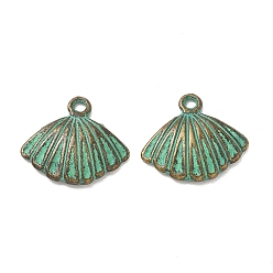 Antique Bronze Tibetan Style Alloy Pendants, Shell Shape Charms, Medium Sea Green, Antique Bronze, 15x17x3mm, Hole: 1.6mm
