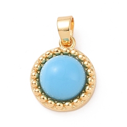 Настоящее золото 18K Синтетические бирюзовые чары, с реечной обшивкой латунными выводами, без кадмия и без свинца, долговечный, плоско-круглые, реальный 18 k позолоченный, 14x11.5x5 мм, отверстие : 5x3 мм