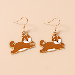 Sienna Alloy Enamel Dangle Earrings for Women, Dog, Sienna, 40x28mm