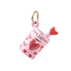 Drink Valentine's Day 304 Stainless Steel Enamel Pendants, Heart Charms, Golden, Drink Charms, 18x12x10mm, Hole: 4.5mm