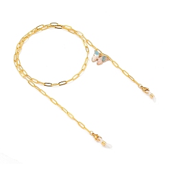 Light Sky Blue Eyeglasses Chains, Neck Strap for Eyeglasses, with Alloy Cellulose Acetate(Resin) Pendants, Brass Paperclip Chains, 304 Stainless Steel Lobster Claw Clasps and Rubber Loop Ends, Golden, Light Sky Blue, 27.55 inch(70cm)