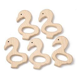 Цвет Древесины Соединительные кольца из натурального бука, деревянные кольца макраме, форма фламинго, деревесиные, 75x60x10 мм