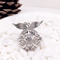 Платина Латунные бусины, для ожерелья, полый круглый с подвеской в виде крыла, платина, внутренний диаметр: 18 мм