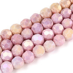 Фламинго Антикоррозийные гальванические стеклянные бусины, имитация драгоценных камней, круглые, с покрытием AB цвета, граненый(32 граненый), фламинго, 5.8~6.1x5.8 мм, отверстие : 1 мм, около 70~71 шт / нитка, 15.55~15.75'' (39.5~40 см)