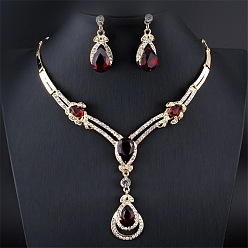 Золотой Комплекты из ожерелий со стразами и серег-гвоздиков в форме капли для женщин, золотые, 440 мм