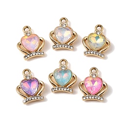 Oro Colgantes de vidrio de aleación de chapado uv, dije de cuervo en forma de corazón con diamantes de imitación, facetados, color mezclado, dorado, 17x13.5x4.5 mm, agujero: 1.8 mm