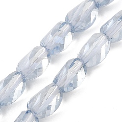 Стально-синий Стеклянные бусины с гальваническим покрытием , гальваническое покрытие, граненые, твист, стальной синий, 8~8.5x5.5~6x5.5 мм, отверстие : 1 мм, около 49 шт / нитка, 15.94 дюйм (40.5 см)