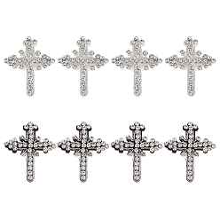 Mixed Color 8Pcs 2 Colors Rhinestone Cross Embroidery For Cloth Accessories, Mixed Color, 80x65x7mm, 4pcs/color