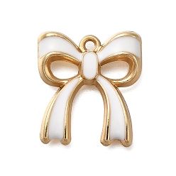 Белый Стойки обшивки сплава эмали подвески, очарование бантом, золотые, белые, 19.5x17.5x3 мм, отверстие : 1.5 мм