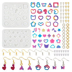 Платиновый & Золотой Комплекты для изготовления сережек, включая силиконовые формы в форме звезды/сердца/цветка, медные крючки и кольца для сережек, пластиковые гайки для ушей, железный винт с проушиной, платиной и золотом, 302 шт / комплект