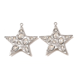 Stainless Steel Color 304 Stainless Steel Rhinestone Pendants, Star Charms, Stainless Steel Color, 43x41x5mm, Hole: 2.5mm