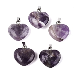 Аметист Подвески из натурального полосатого аметиста, сердце прелести, с защелкой из нержавеющей стали на поручнях, цвет нержавеющей стали, 21~24x22~24x8.5~11.5 мм, отверстие : 6.5~7.5x2~3 мм