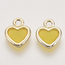 Желтый Подвески из легкого позолоченного сплава, с эмалью, сердце, желтые, 12.5x10x2.5 мм, отверстие : 1.8 мм