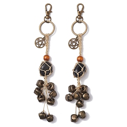 Античная Бронза Плетеный нейлоновый мешочек с подвесками из натурального обсидиана, украшения, Железный колокольчик и кисточка из деревянных бусин для украшения дверных подвешиваний, античная бронза, 190 мм