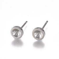 Stainless Steel Color Non-Tarnish 304 Stainless Steel Stud Earring Findings, Flat Round, Stainless Steel Color, Fit for 3mm Rhinestone, 6mm, Pin: 0.8mm