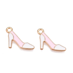 Бледно-Розовый Подвески из эмали и сплава, золотой свет, без свинца и без кадмия, очарование туфель на высоком каблуке, розовый жемчуг, 19.5x10x1 мм, отверстие : 1.6 мм