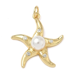 Настоящее золото 18K Латунные микро проложить кубического циркония подвески, морская звезда, с abs имитационными жемчужными бусинами , с целью перехода в кольце, реальный 18 k позолоченный, 23.5x22x7.5 мм, отверстие : 3.5 мм