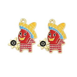 Hot Pepper Подвески из сплава с эмалью на тему Синко де Майо, золотые, острый перец, 25x19x1 мм, отверстие : 1.6 мм