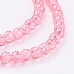 Salmon Spray Painted Crackle Glass Beads Strands, Round, Salmon, 4mm, Hole: 1.1~1.3mm, about 200pcs/strand, 31.4 inch