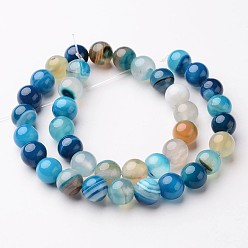 Mixed Color Natural Striped Agate/Banded Agate Beads Strands, Round, Dyed & Heated, Mixed Color, 10mm, Hole: 1mm, about 38pcs/strand, 15 inch