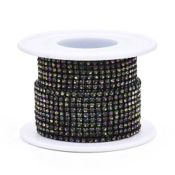 Colorful Electrophoresis Iron Rhinestone Strass Chains, Rhinestone Cup Chains, with Spool, Colorful, SS6.5, 2~2.1mm, about 10yards/roll