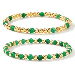 Природный Драгоценный Камень 2шт. 2 стили браслетов из натуральных драгоценных камней и бусин, эластичные, составные браслеты для женщин, круглые, 6.89 дюйм (17.5 см)