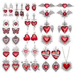 Mixed Shapes 36шт. 18 стили: готический стиль, подвески из цинкового сплава с эмалью, античное серебро, разнообразные, 18~52x13.5~54x3~7 мм, отверстие : 1.2~2 мм, 2 шт / стиль