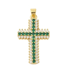 Зеленый Стойка металлическая латунная микропрофилированная кубическая циркония подвески, без кадмия и без свинца, долговечный, крестик, реальный 18 k позолоченный, зелёные, 32x20x4 мм, отверстие : 4x3 мм