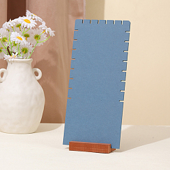 Стально-синий 8-слотовые бархатные наклонные подставки для хранения ювелирных изделий и ожерелий, с деревянным подвалом, прямоугольные, стальной синий, 28.5x12.5 см