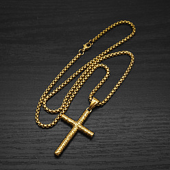Golden Religion 304 Stainless Steel Floral Cross Pendant Necklaces, Golden, 23.62 inch(60cm)