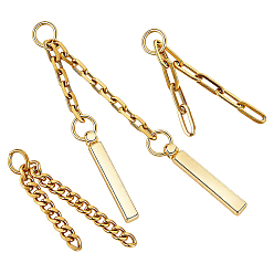 Golden 3Pcs 304 Stainless Steel Cable Chains & Curb Chains & Paperclip Chains with Brass Bar Pendants, Golden, 35mm