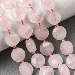 Rose Quartz Natural Rose Quartz Beads Strands, Faceted Hexagonal Cut Coin Beads, with Seed Beads, 10~10.5x6~6.5mm, Hole: 1.2mm, about 15pcs/strand, 7.28''(18.5cm)~7.68''(19.5cm)