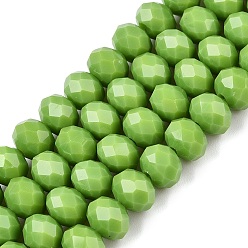 Желто-Зеленый Непрозрачный сплошной цвет имитация нефрита стеклянные бусины пряди, граненые, рондель, желто-зеленый, 8x6 мм, отверстие : 1 мм, около 60~62 шт / нитка, 39~40 см