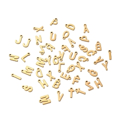 Real 18K Gold Plated Ion Plating(IP) 304 Stainless Steel Charms, Laser Cut, Random Letter A~Z Charm, Real 18K Gold Plated, 8~8.5x2~6.5x1mm, Hole: 1.2mm
