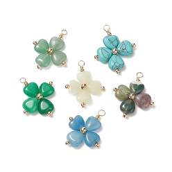 Смешанные камни 6 шт 6 стили подвески из натуральных и синтетических смешанных драгоценных камней, клевер амулеты, с медной проволокой золотого тона, обернутой, смешанные окрашенные и неокрашенные, 33x26.5x7 мм, отверстие : 4 мм, 1 шт / стиль