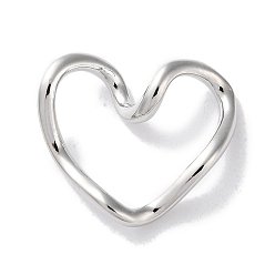Platinum Rack Plated Brass Heart Links, Long-Lasting Plated, Lead Free & Cadmium Free, Platinum, 16x18x6mm