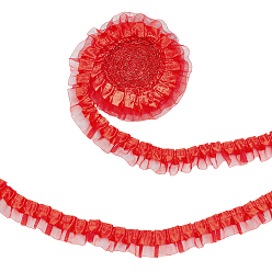 Красный Полиэстеровая кружевная лента с морщинами, двухслойная кружевная отделка, аксессуары для одежды, красные, 1-5/8 дюйм (42 мм), 20 м