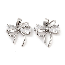 Прозрачный Латунные микро проложить кубического циркония подвески, без кадмия, без никеля и без свинца, бантом, платина, прозрачные, 16x15x4 мм, отверстие : 5x3 мм