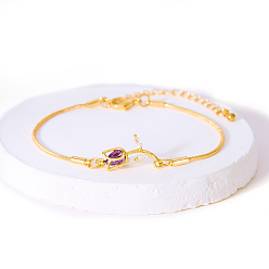 Фиолетовый Браслеты из золотой латуни, украшения для женщин, цветок, фиолетовые, 5-7/8 дюйм (15 см)