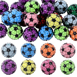 Mixed Color 30Pcs Sports Resin Rhinestone Beads, Focal Beads, Round Football Disco Ball Beads, Mixed Color, 22mm, Hole: 2~2.8mm