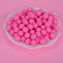 Hot Pink Round Silicone Focal Beads, Chewing Beads For Teethers, DIY Nursing Necklaces Making, Hot Pink, 15mm, Hole: 2mm