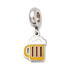 Нержавеющая Сталь Цвет 304 европейские подвесные подвески из нержавеющей стали с эмалью, подвески для пива с большими отверстиями, оранжевые, цвет нержавеющей стали, 24.5 мм, отверстие : 4.5 мм