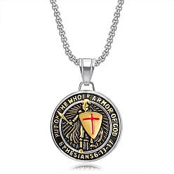 Argent Antique & Antique D'or Viking 304 Colliers pendentifs médaille de chevalier en acier inoxydable représentant l'armure de Dieu pour hommes, argent antique & or antique, 23.62 pouce (60 cm)