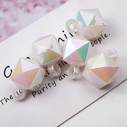 White UV Plating Rainbow Iridescent Acrylic Pendants, Faceted, Cube, White, 21x16x16mm, Hole: 3.8mm