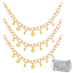 Golden 3Pcs Alloy Sea Animals Charm Aluminum Cable Chain Bag Decorative Chains, with Alloy Clasps, Bag Replacement Accessories, Golden, 400mm