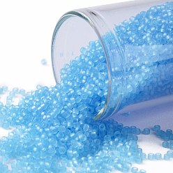 (3F) Transparent Frost Aquamarine Toho perles de rocaille rondes, perles de rocaille japonais, (3 f) aigue-marine givrée transparente, 15/0, 1.5mm, Trou: 0.7mm, environ15000 pcs / 50 g