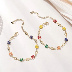 Золотой Браслеты-цепочки с латунной эмалью в виде клевера, с 304 удлинителями цепи из нержавеющей стали, золотые, 7-1/2 дюйм (19 см)