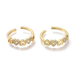 Настоящее золото 18K Кольца с открытым сердцем из латуни с прозрачным кубическим цирконием, манжеты кольца, реальный 18 k позолоченный, размер США 5 1/2, внутренний диаметр: 16 мм