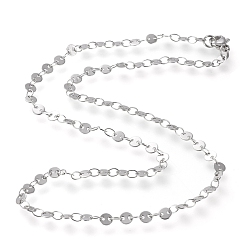 Нержавеющая Сталь Цвет Не тускнеющие 304 цепочки из нержавеющей стали, с карабин-лобстерами , плоско-круглые, цвет нержавеющей стали, 16.53 дюйм ~ 16.73 дюйм (42~42.5 см), плоско-круглые: 4x0.4 mm