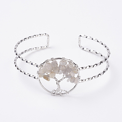 Лабрадорита Браслеты из манжеты из натурального лабрадорита, с латунной фурнитурой платинового цвета, 2 дюйм x 2-3/8 дюйм ~ 2-3/8 дюйм (50x60~62 мм)